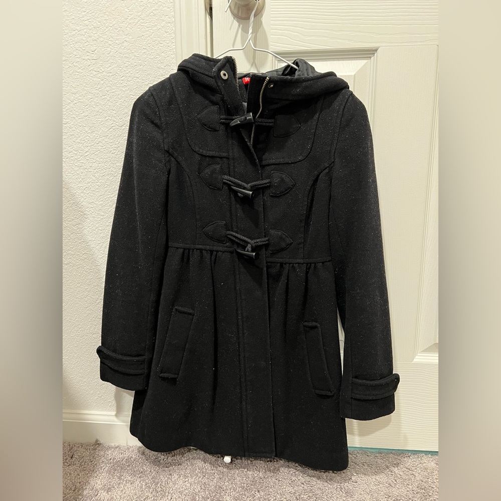 H&M - black hooded pea coat